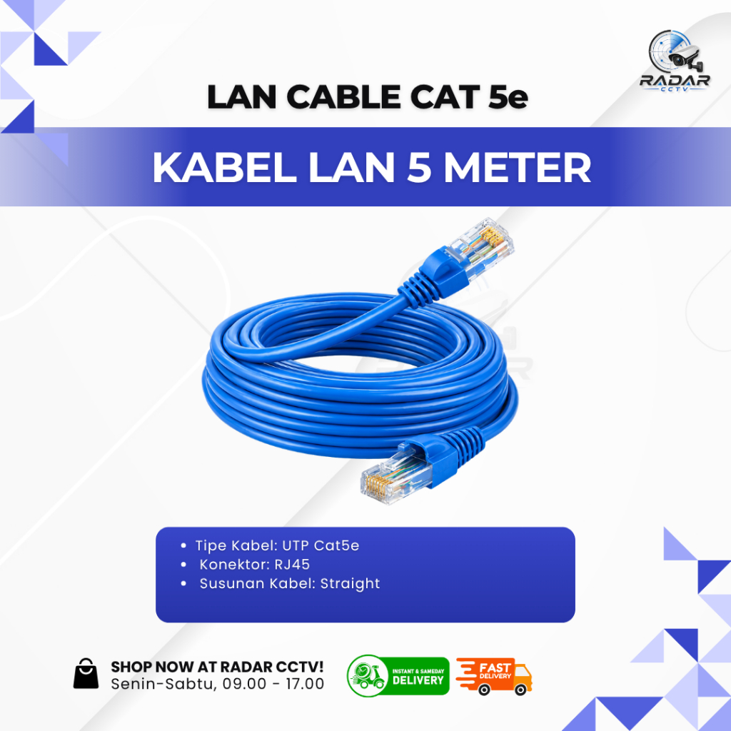 Kabel LAN 5 Meter Cat5e Siap Pakai - Kabel LAN bisa buat CCTV