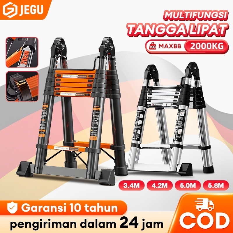 Tangga Teleskopik Lipat 2.7M 3.9M 4.3M 5.1M/Tangga teleskopik serbaguna berbahan baja karbon