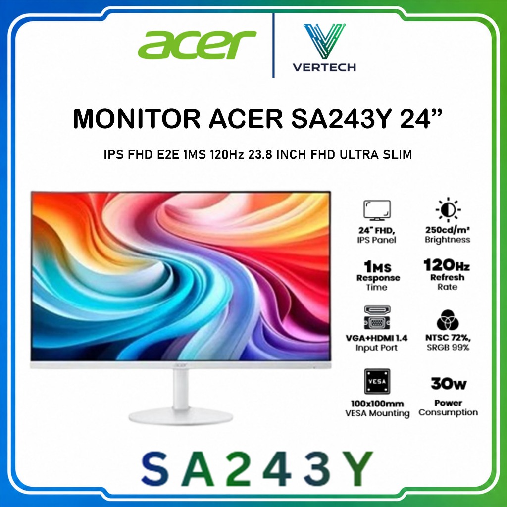 ACER SA243Y MONITOR 24" IPS FHD E2E 1ms 120Hz 23.8 Inch FHD Ultra Slim