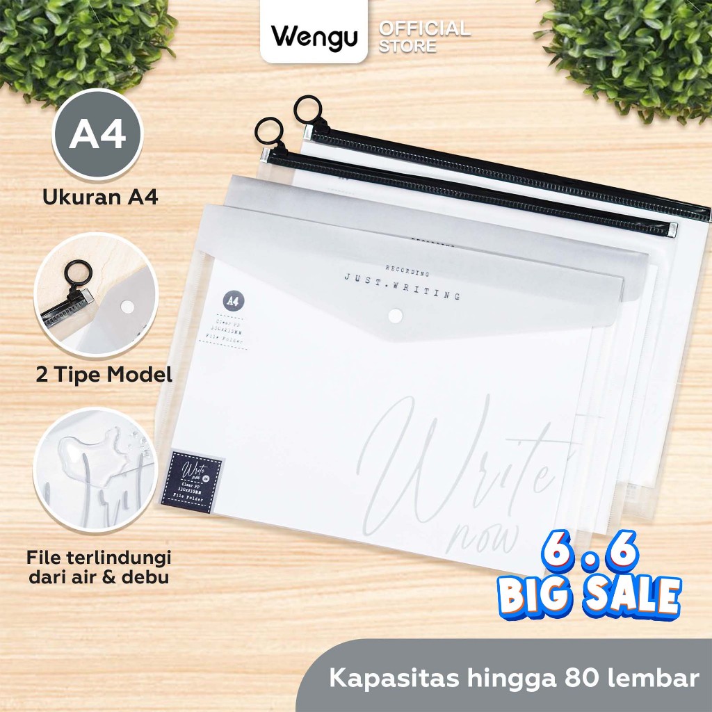 Wengu Map Dokumen File Kancing / Zipper Transparan Plastik A4 Multifungsi Tebal - LBD-D