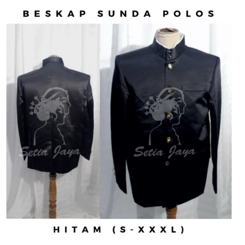 Beskap Sunda Pria Hitam Polos Bordir | Jas Sunda Kancing Lurus Betawi Jasko Jumbo Formal