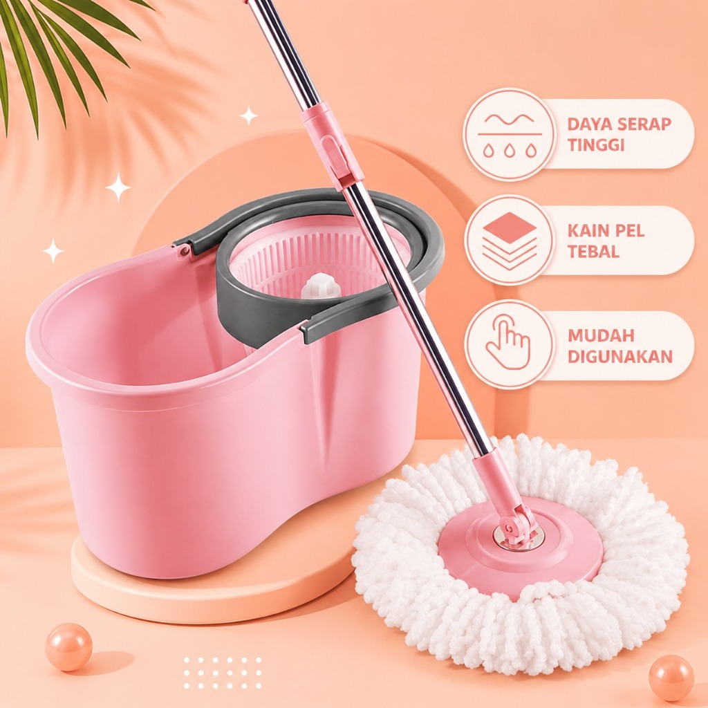 Set Pel Lantai Spin Mop - Raja Spin Mop - Ember Pengering Mudah Digunakan untuk Rumah Tangga