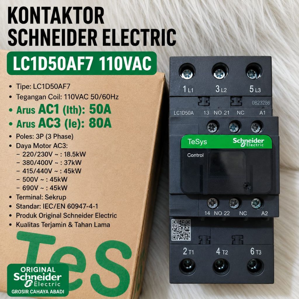 contactor schneider 80a lc1d50af7 110vac 3phase kontaktor Schneider lc1d50f7 kontaktor Schneider 80a