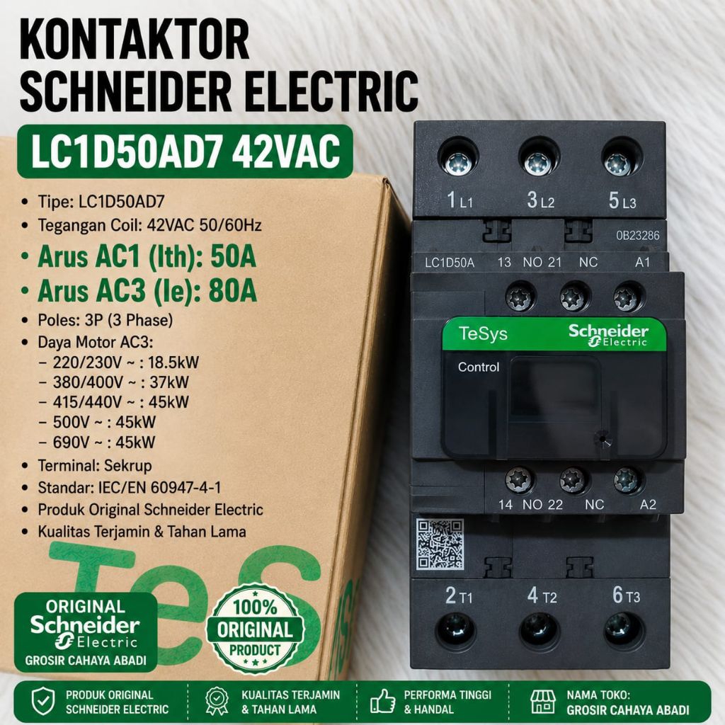 contactor schneider 50a LC1D50AD7 3phase 42vac kontaktor Schneider Tesys control lc1d50d7 original 1