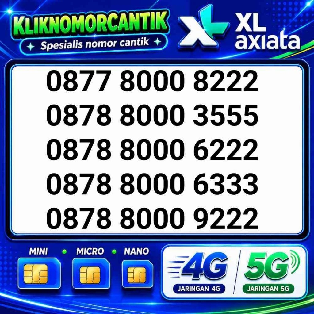 Nomor cantik XL Axiata 4G&5G kartu perdana XL 8000 A1