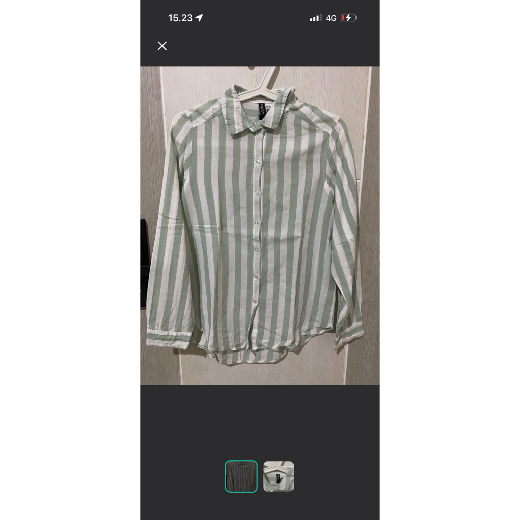 kemeja garis hijau merek h&m