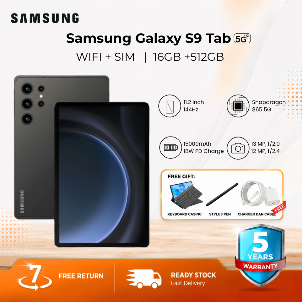 [GARANSI RESMI] Samsung Galaxy Tab S9 Tablet | Layar Besar AMOLED 11” | Snapdragon | Keyboard + S Pe