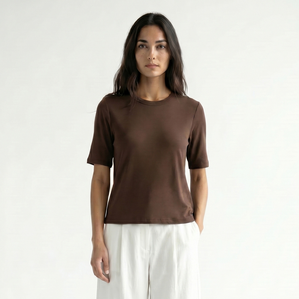 Mississippi Basic T Shirt Atasan Wanita Kaos LIN000793M Cokelat