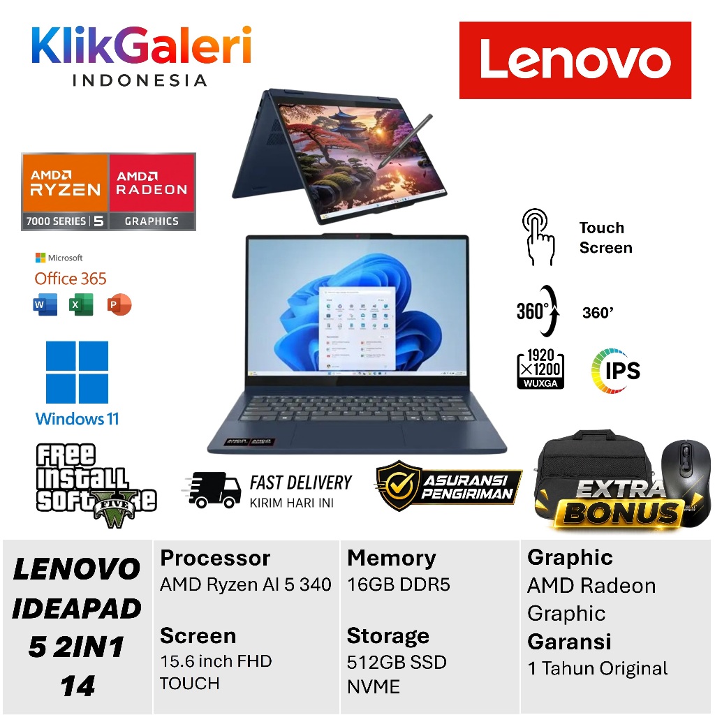Lenovo IdeaPad 5 2-in-1 Ryzen AI 5 340 RAM 16GB SSD 1TB Touchscreen Convertible Stylus