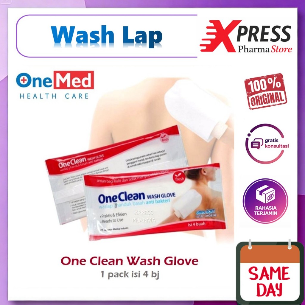 XPRESS  PACK isi 4 bj ONE CLEAN WASH GLOVE Washlap Waslap Handuk Basah Oneclean Onemed Antibakteri W