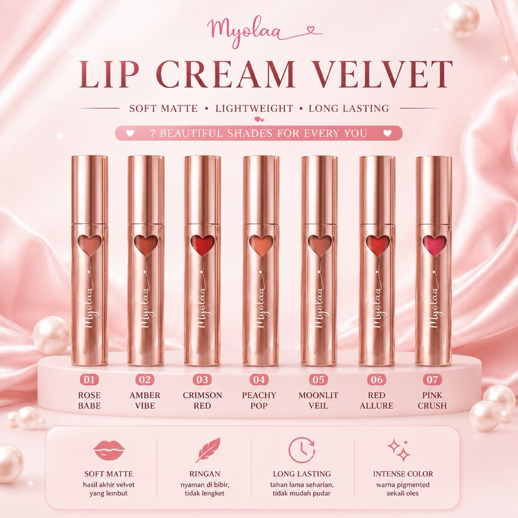 [ MYOLAA ] Lip Cream Velvet-Matte Silk ( 1 PCS ) – Lipcream Soft Matte, Pigmented & Nyaman Seharian