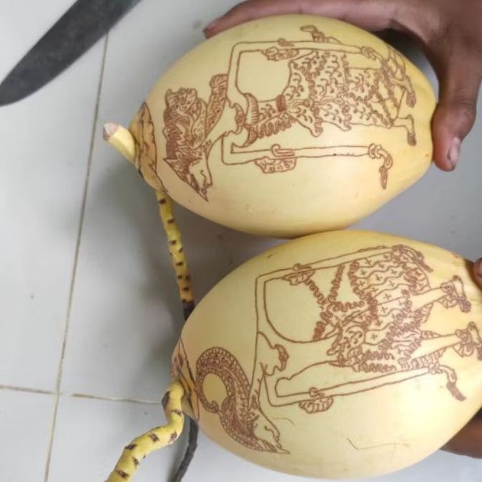 kelapa ukir /kelapa gading ukir 7 bulanan satu pasang  termurah