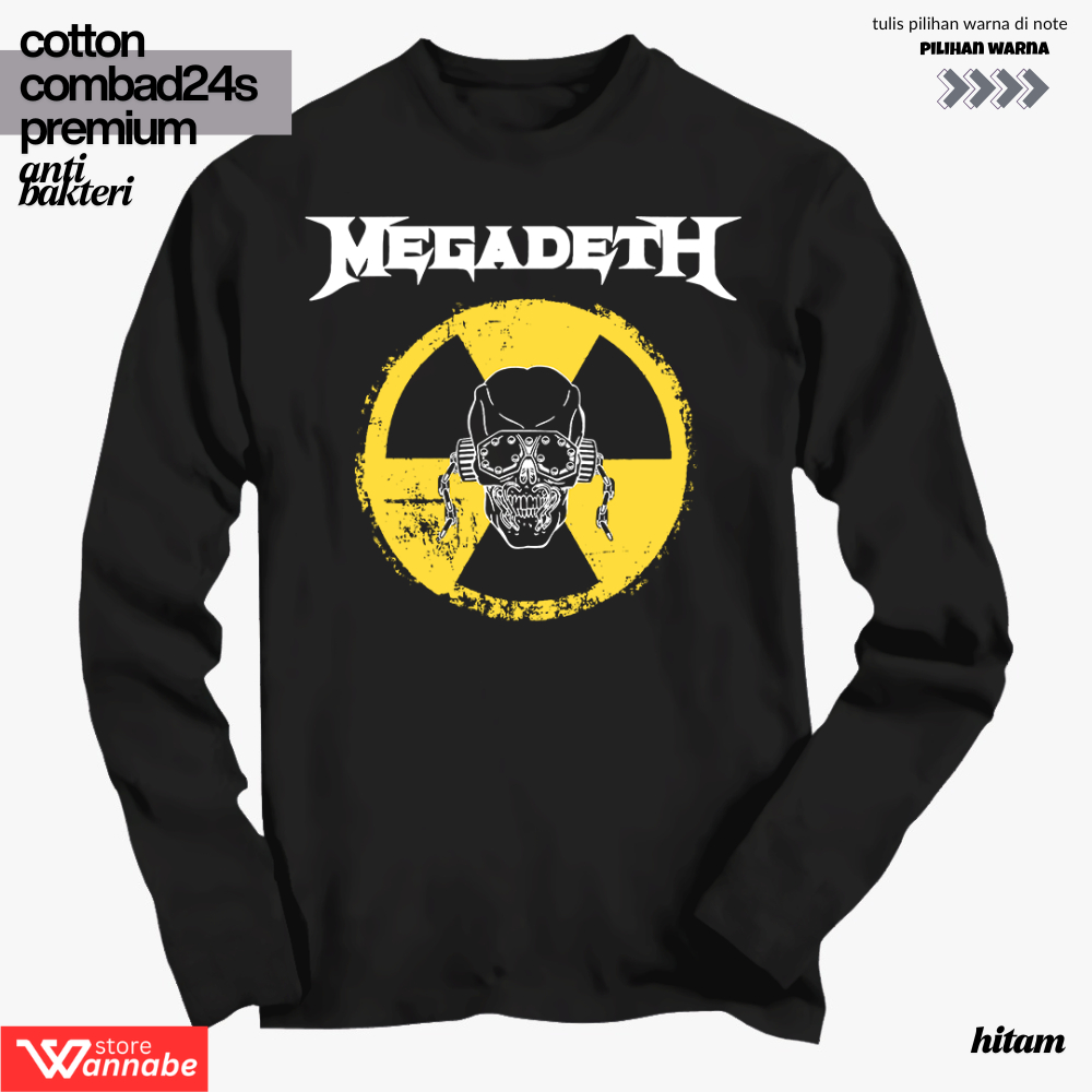 Kaos Band MEGADETH Tangan Panjang Musik METAL Cotton Combed 24s Premium – Anti Bakteri Anti Melar & 