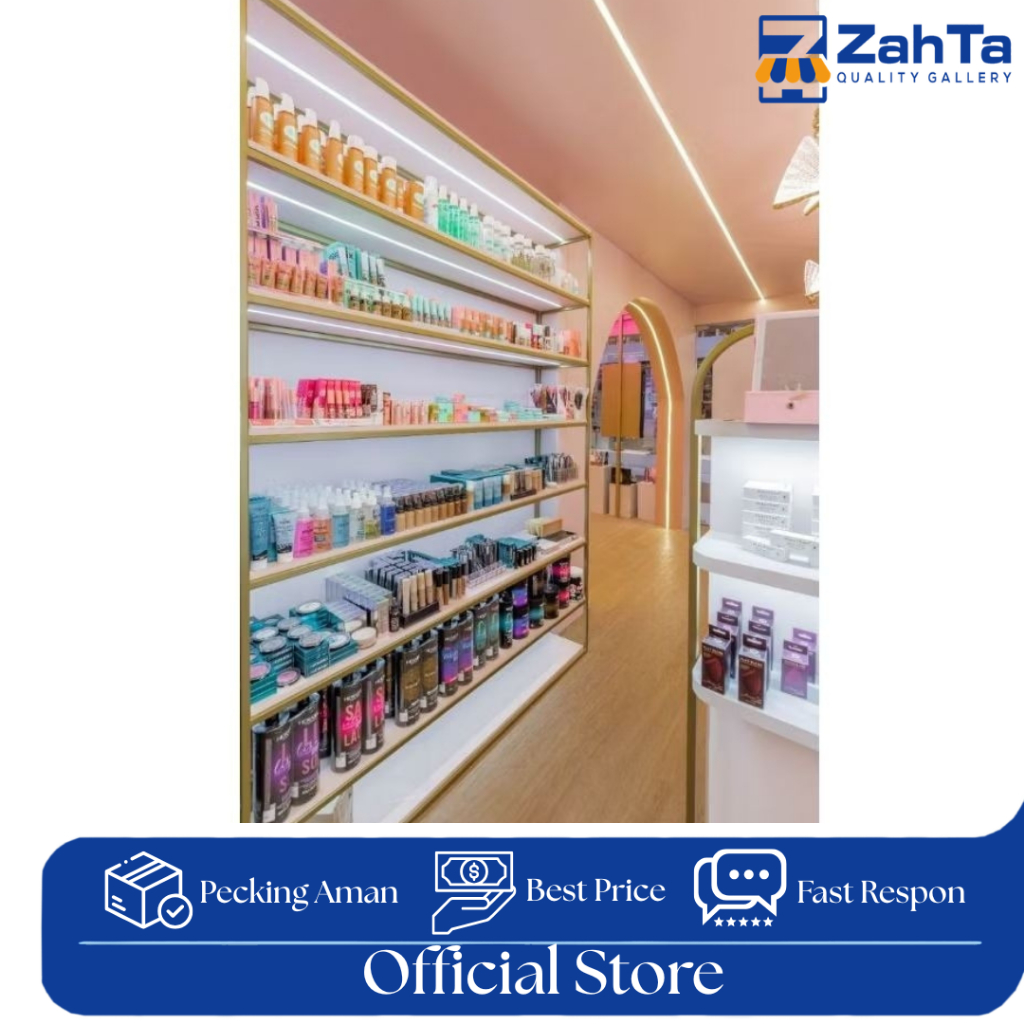 ZAHTA - RAK DISPLAY TOKO KOSMETIK FULL LAMPU UKURAN RAK JUMBO