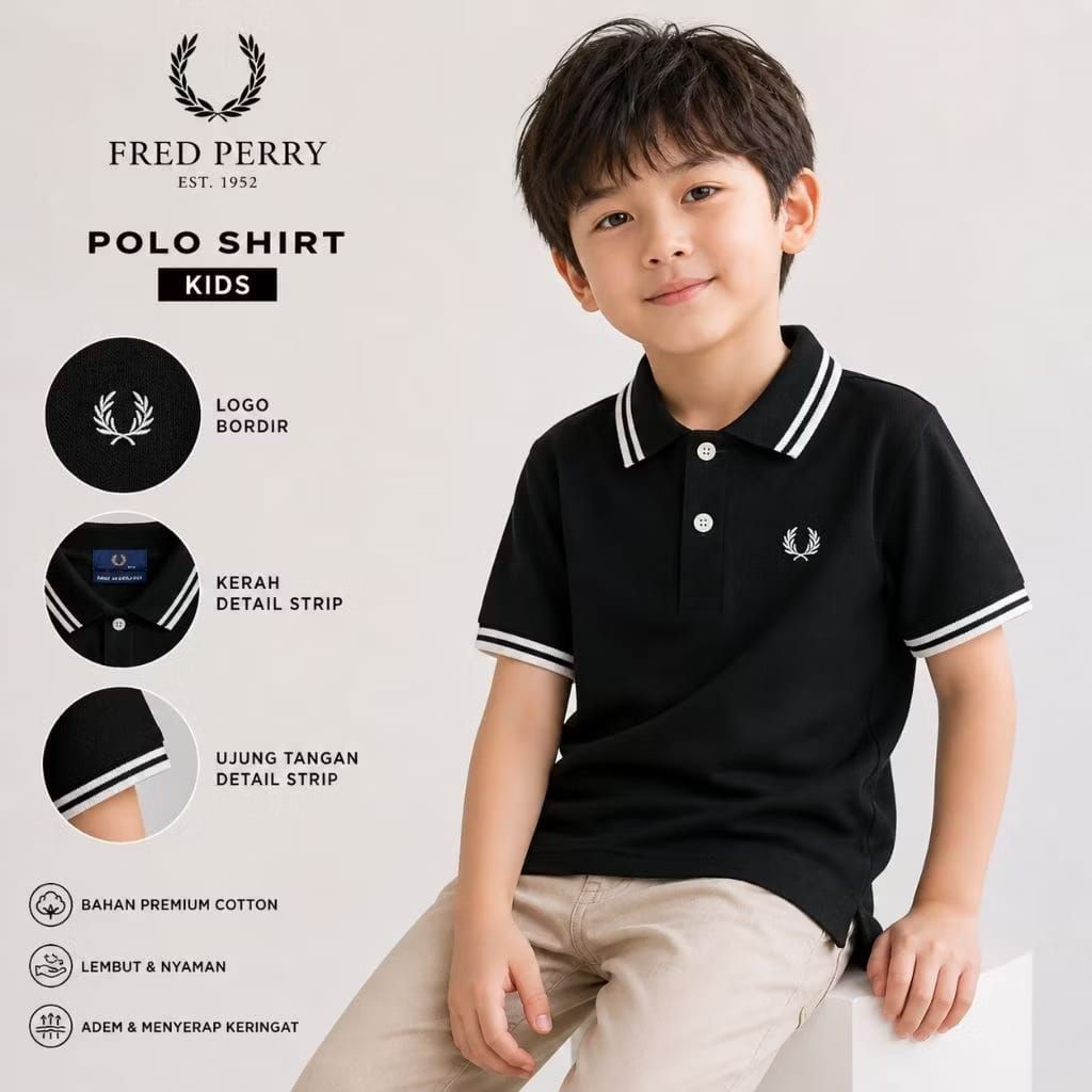 Kaos Kerah Polo Shirt Fred Perry anak Usia 1-12 Tahun/Kaos Polo Anak-Anak Bahan Katun Pique