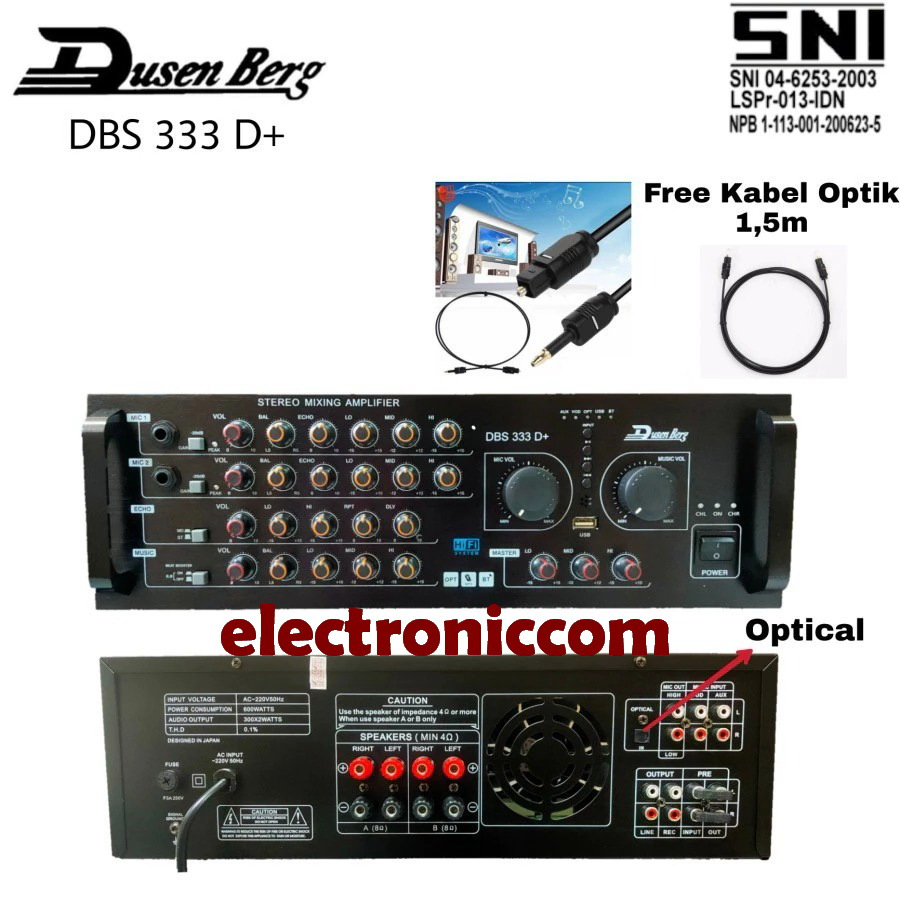 AMPLIFIER DUSENBERG DBS 333 D+ DBS 333D+ INPUT OPTICAL BISA KONEK KE SMART TV YOUTUBE LANGSUNG OPTIC