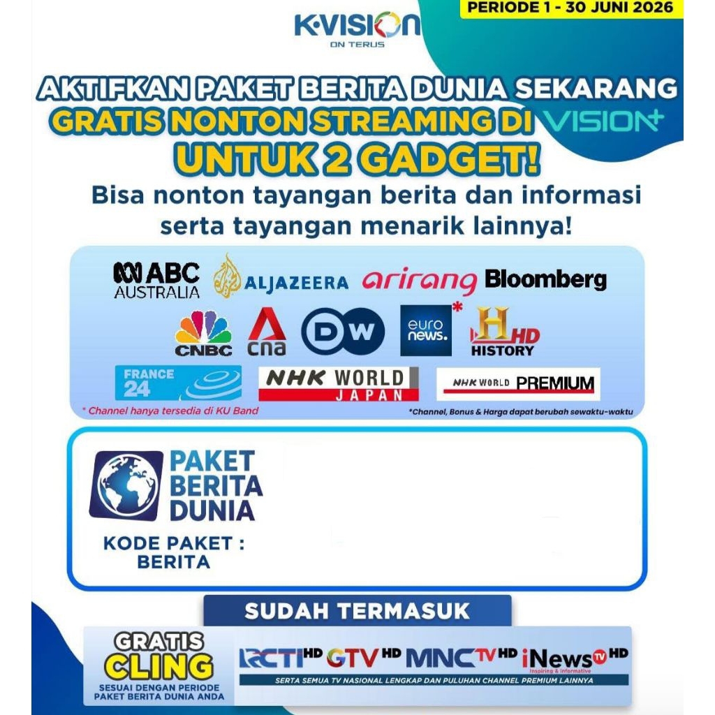 Voucher Paket K-Vision Berita Dunia 30 Hari K Vision