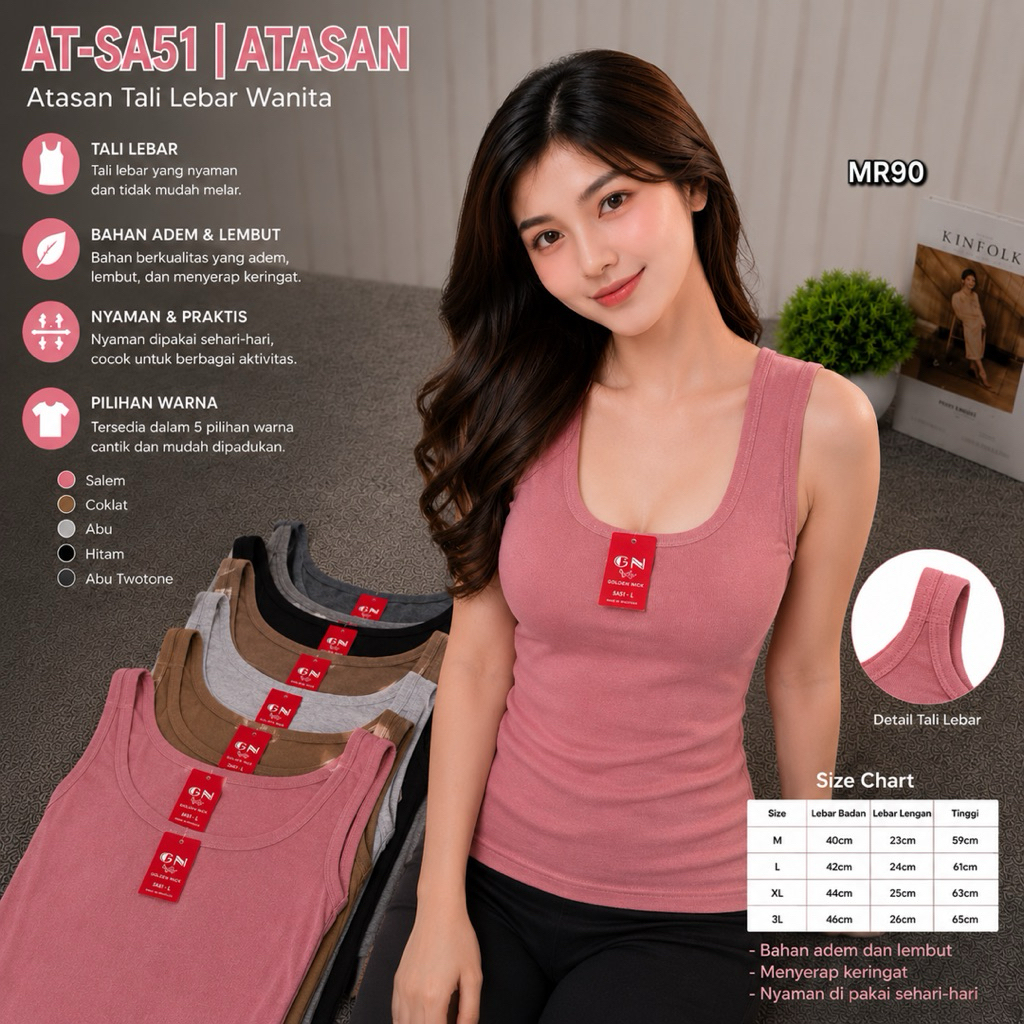 Singlet Wanita Golden Nick SA51 - Lembut,Elastis,Adem Nyaman Di Pakai