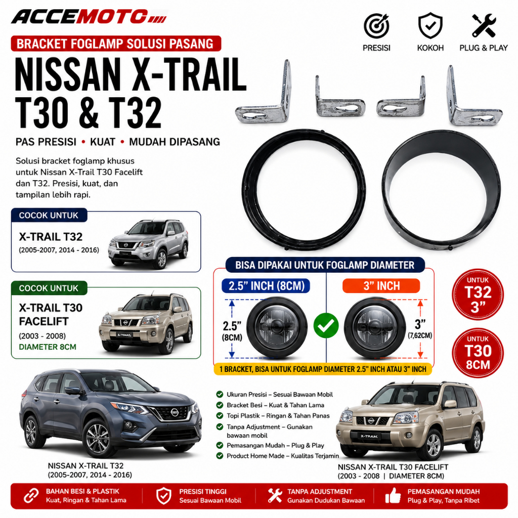 bracket FOGLAMP 3inch NISSAN XTRAIL T30 T32 sepasang