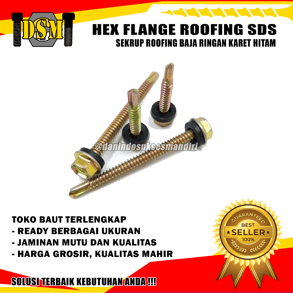 (50 PCS) Sekrup Roofing Kuning #12x70 / Hex Flange Drilling Screw M5x70 / Baut Baja Ringan 7 CM