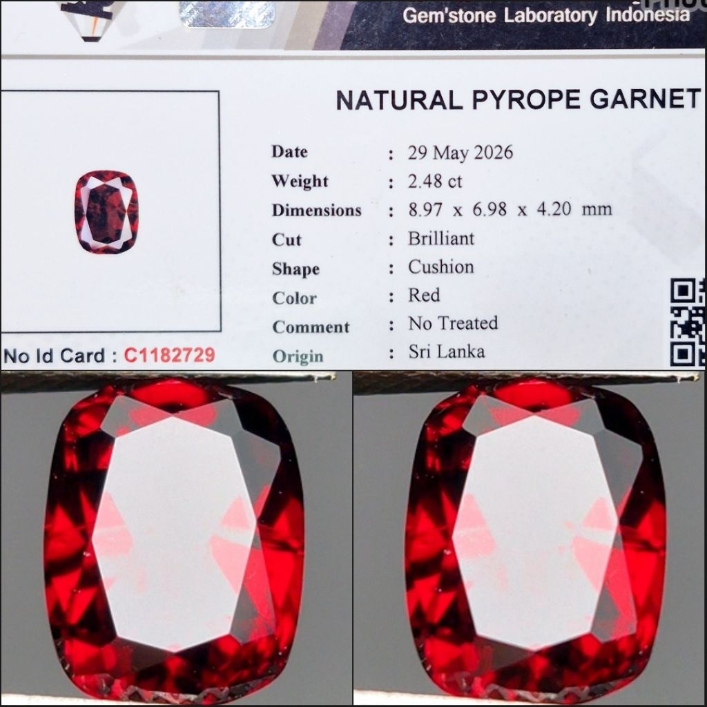 Natural Pyrope Garnet 2.48 crt Notreated Srilanka Red Color Memo Lab