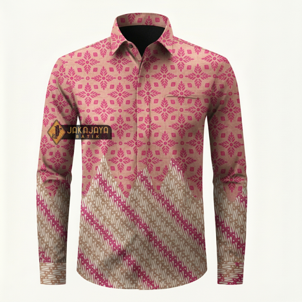 Batik Cowok Lengan Panjang Dusty Pink Kemeja Batik Modern Bahan Katun Batik Jakajaya JJ 25