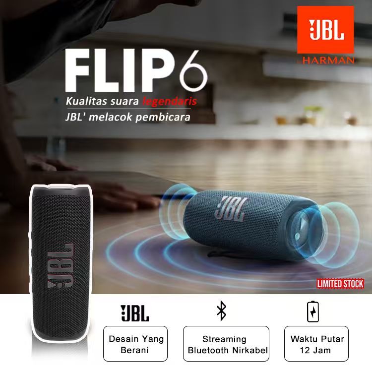 Speaker JBL Flip 6 Waterproof Portable Bluetooth Speaker Powerful Sound and Deep Bass IP67 Tahan Air