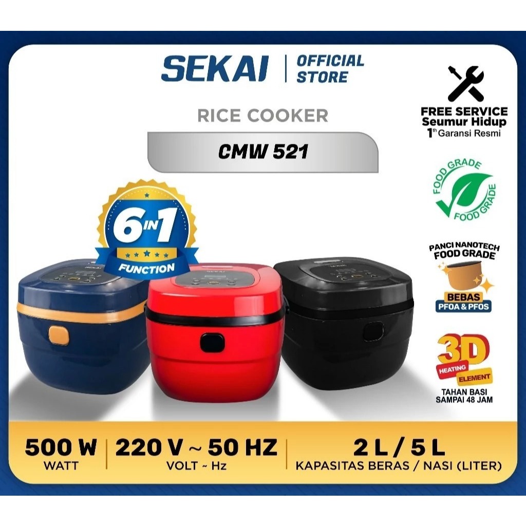SEKAI Rice Cooker Digital CMW-521 NOVA Series | CMW 522 SERELA Series 2L Magic Com 6in1 Original