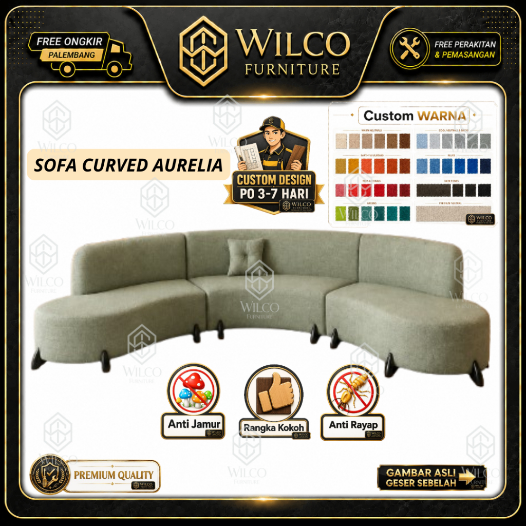 Sofa Curved Aurelia | Sofa Tamu Lengkung Bahan Canvas
