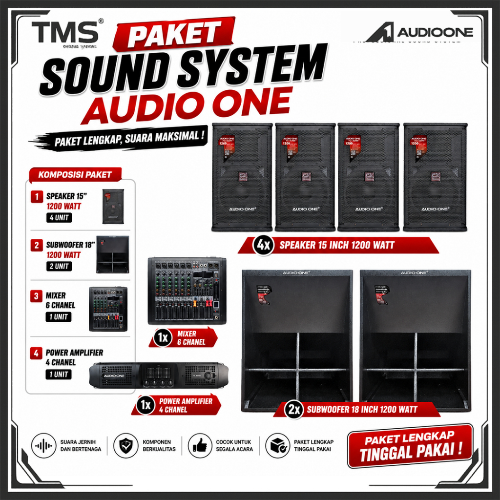 Paket Sound System Rumahan Hajatan AUDIO ONE Siap Bunyi Powerfull Speaker indoor Outdoor I TMS