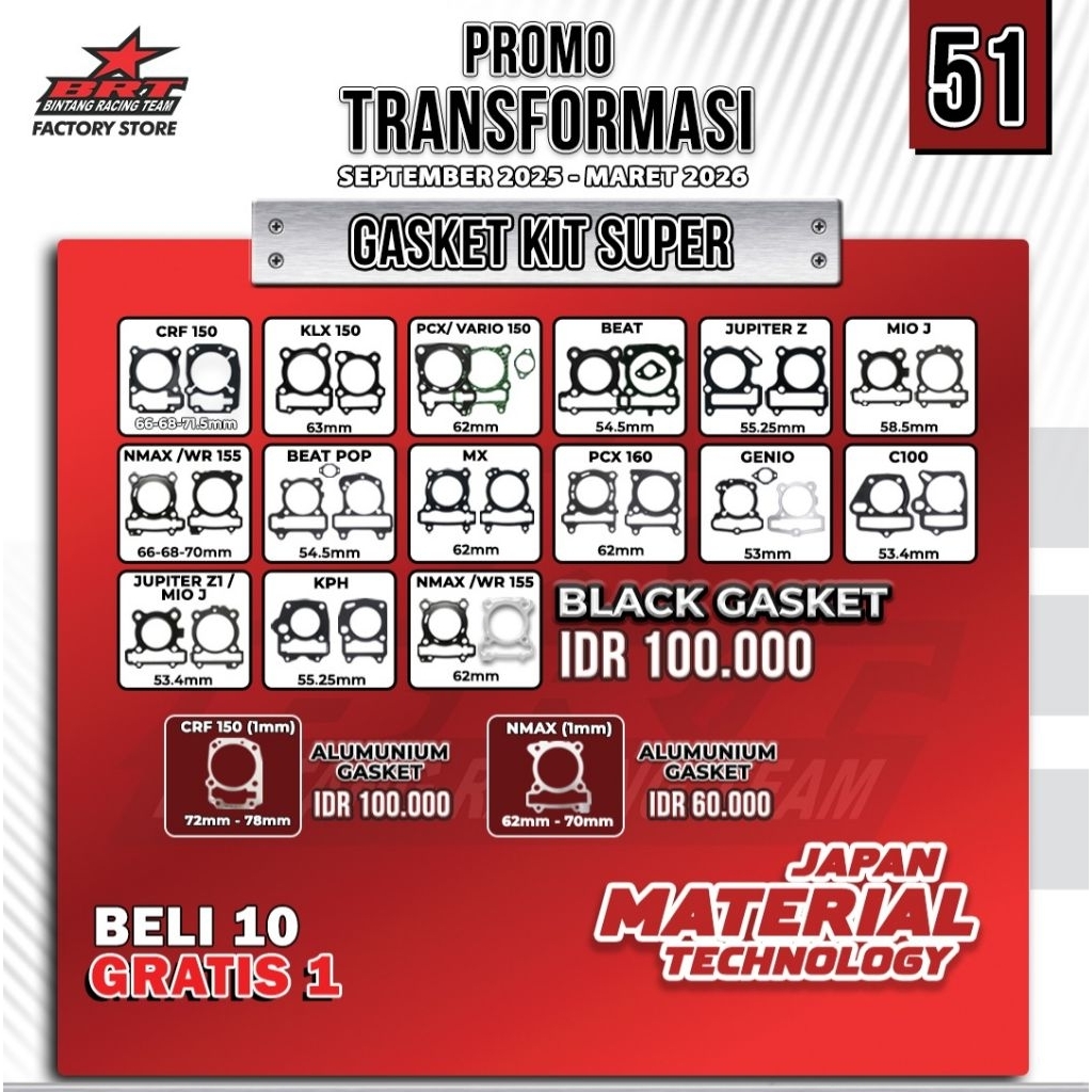 Paking Gasket - BRT - Nmax Vario PCX Mio KLX CRF Mio J Beat - Paking Head Blok