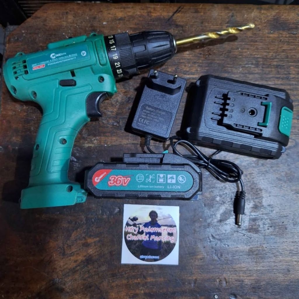 MAILTANK SH07 Mesin Bor Baterai 36VF Cordless Drill warna Ijo Seken second Bekas NORMAL Mulus termas