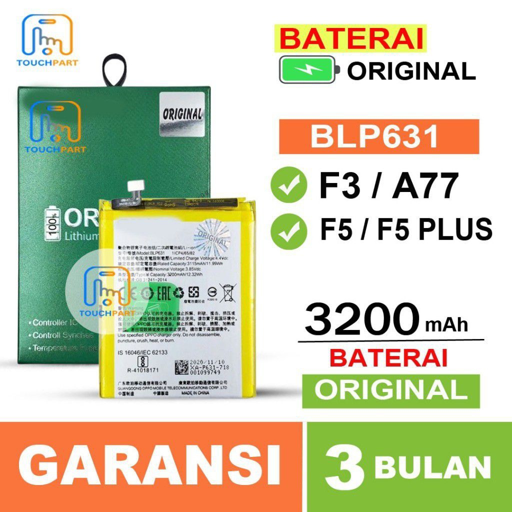BATRAI 0PP0 F3 /F5/ F5 PR0/ A73 YOUTH/ BLP631/ 3200MH BATRAI BATERAI ORIGINAL IOO%%