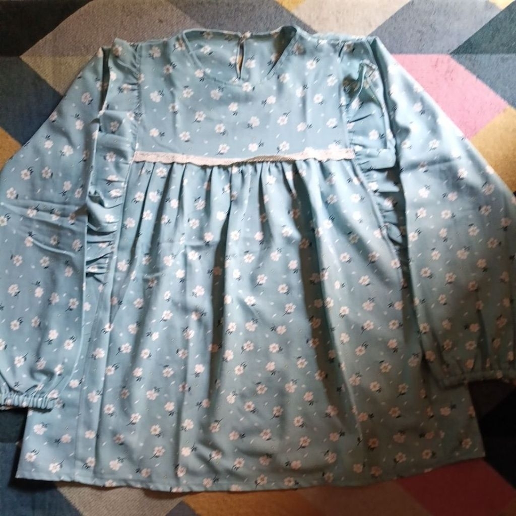 baju baby doll motif bunga warna mint