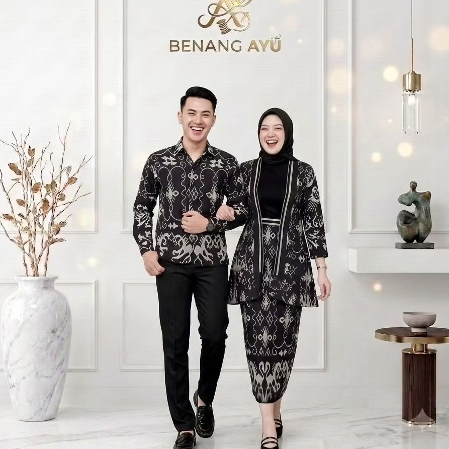 Baju Couple Kondangan Tenun Mewah / Setelan Pasangan Lamaran Wisuda / Kemeja Cowok Premium & Set Out