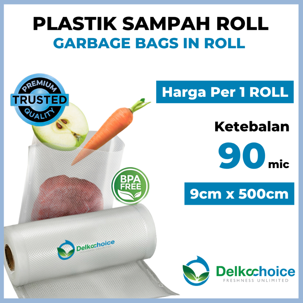 DELKOCHOICE PLASTIK VAKUM VACUUM BAG SEALER MAKANAN ROLL BENING PUTIH EMBOSS 9CM