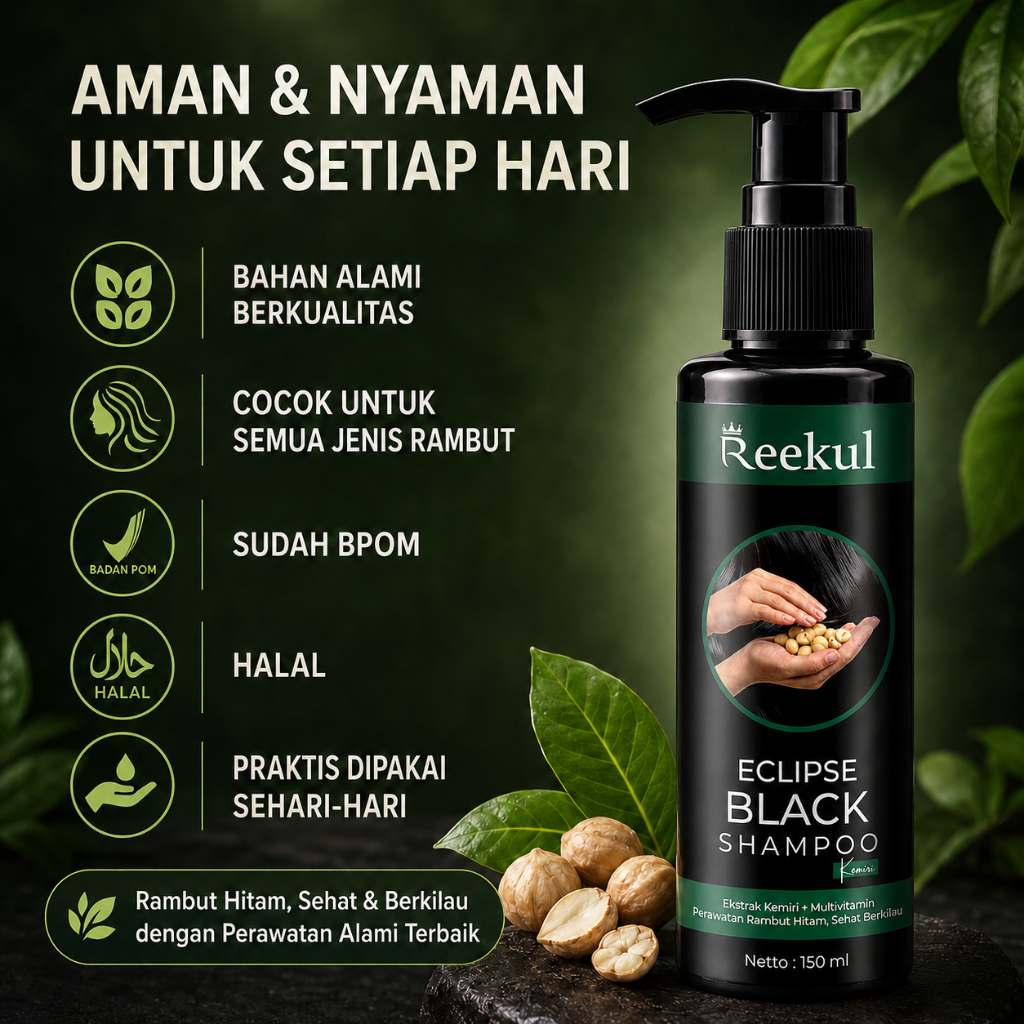 Shampoo Black Herbal Reekul Eclipse Black Kemiri Beruban Anti Uban Kemiri Penghilang Uban Shampoo Pe