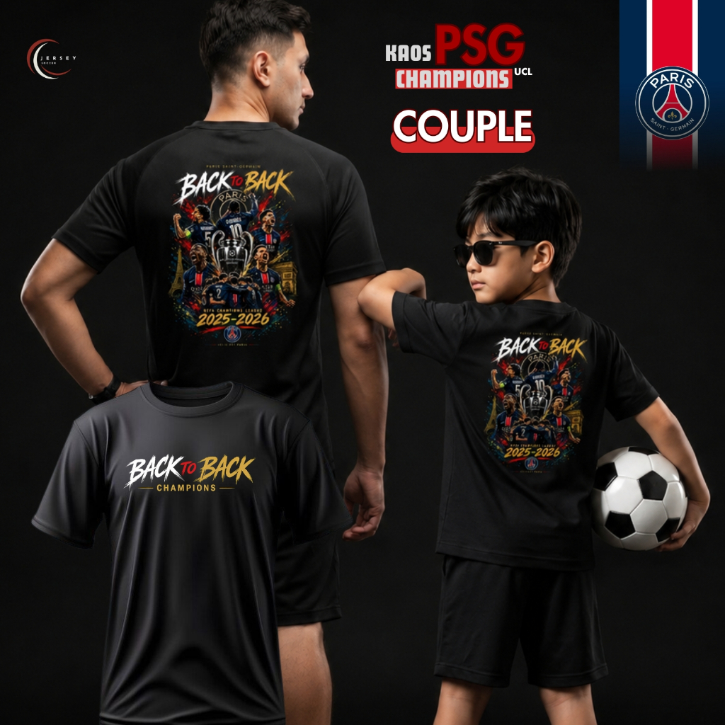 Baju Kaos Hitam PSG Champions Juara Back To Back UEFA League Terbaru Grade Ori Katun Lembut