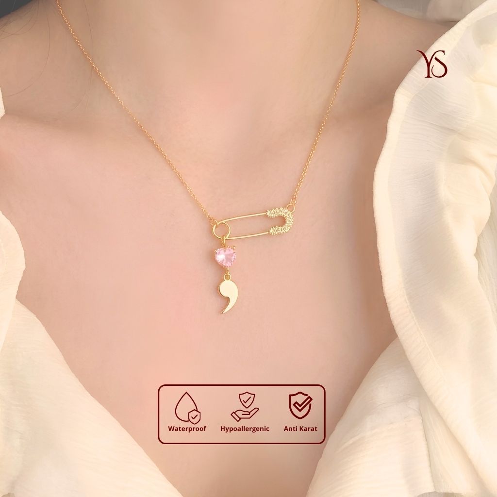 YS - Safety Pin Love Semicolon Necklace Bracelet | Kalung Gelang Mental Health Premium. Wanita | Tit