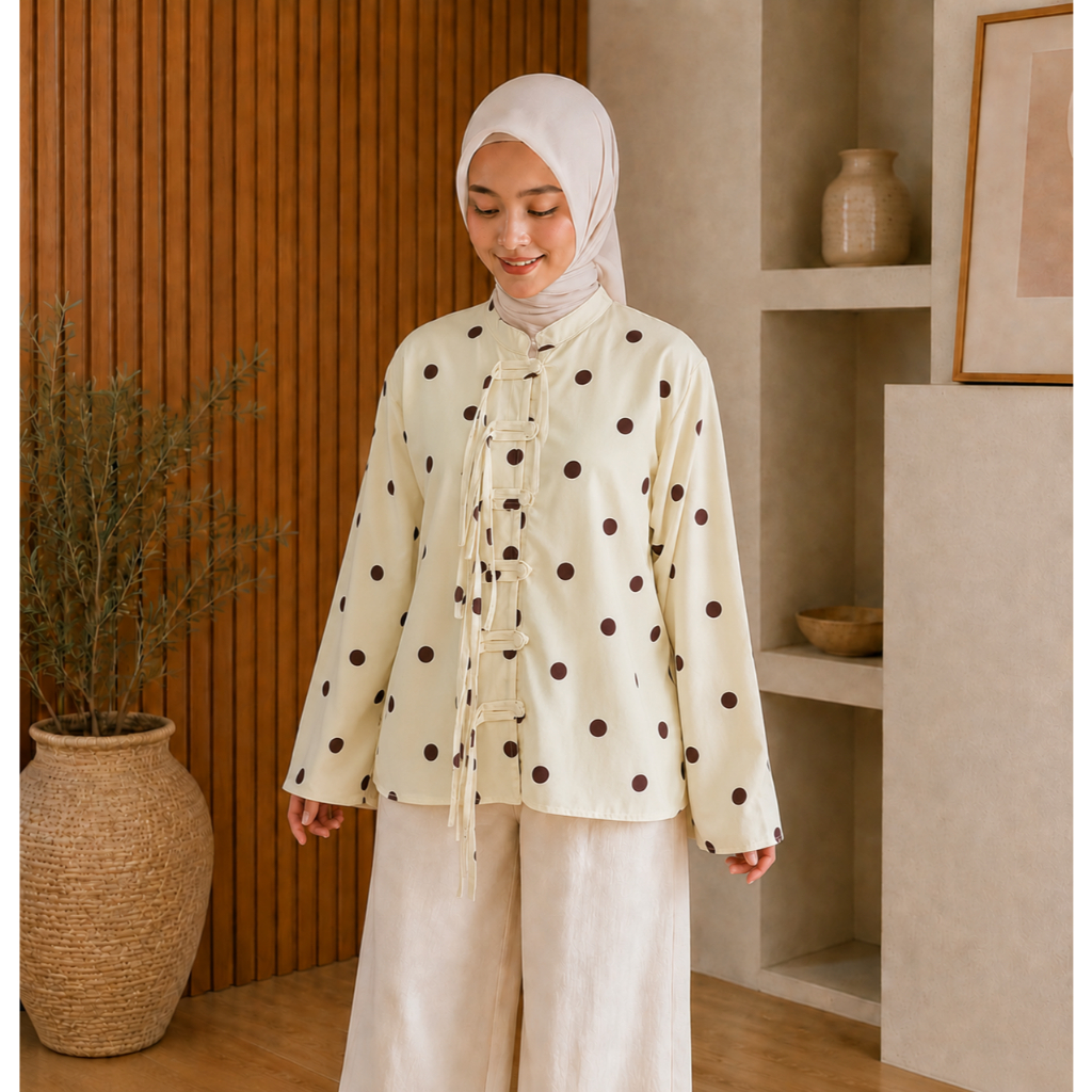 Gaya ARA - Cheongsam Blouse Polkadot / Blouse Cheongsam Polkadot / Atasan Wanita Viral Cheongsam Blo