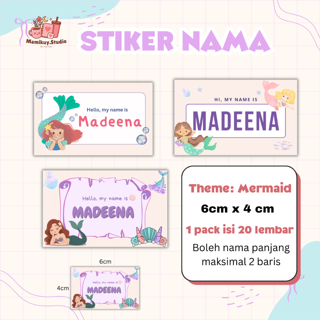 Label stiker nama anak custom sekolah paud SD