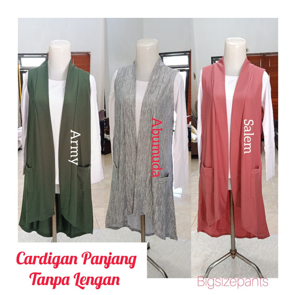 BIGSIZEPANTS - OUTER MUSLIMAH / VEST WANITA / CARDIGAN TANPA LENGAN / ROMPI PANJANG CEWEK .