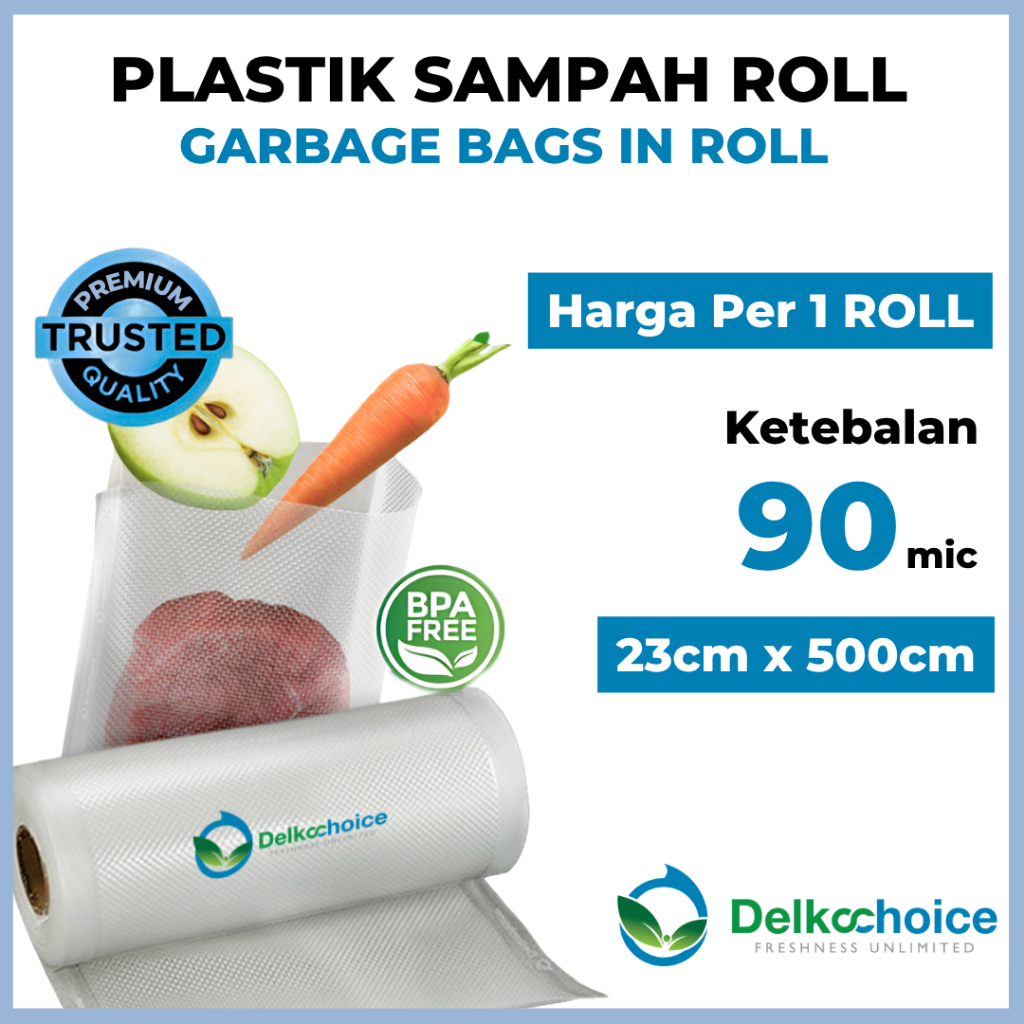 DELKOCHOICE PLASTIK VAKUM VACUUM BAG SEALER MAKANAN ROLL BENING PUTIH EMBOSS 23CM