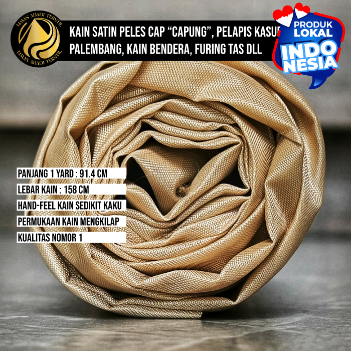 Grosir Kain Peles Capung (Cream Khaki)1 Roll 50 100 yard Bahan Furing Jaket Almamater Rompi Peci Son