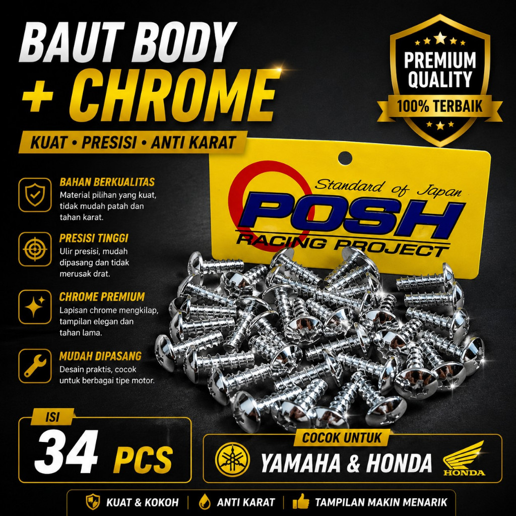 Baut Body Motor Posh Obeng + Mio Fino Beat Scoopy Vario Spacy Genio (Variasi Universal)