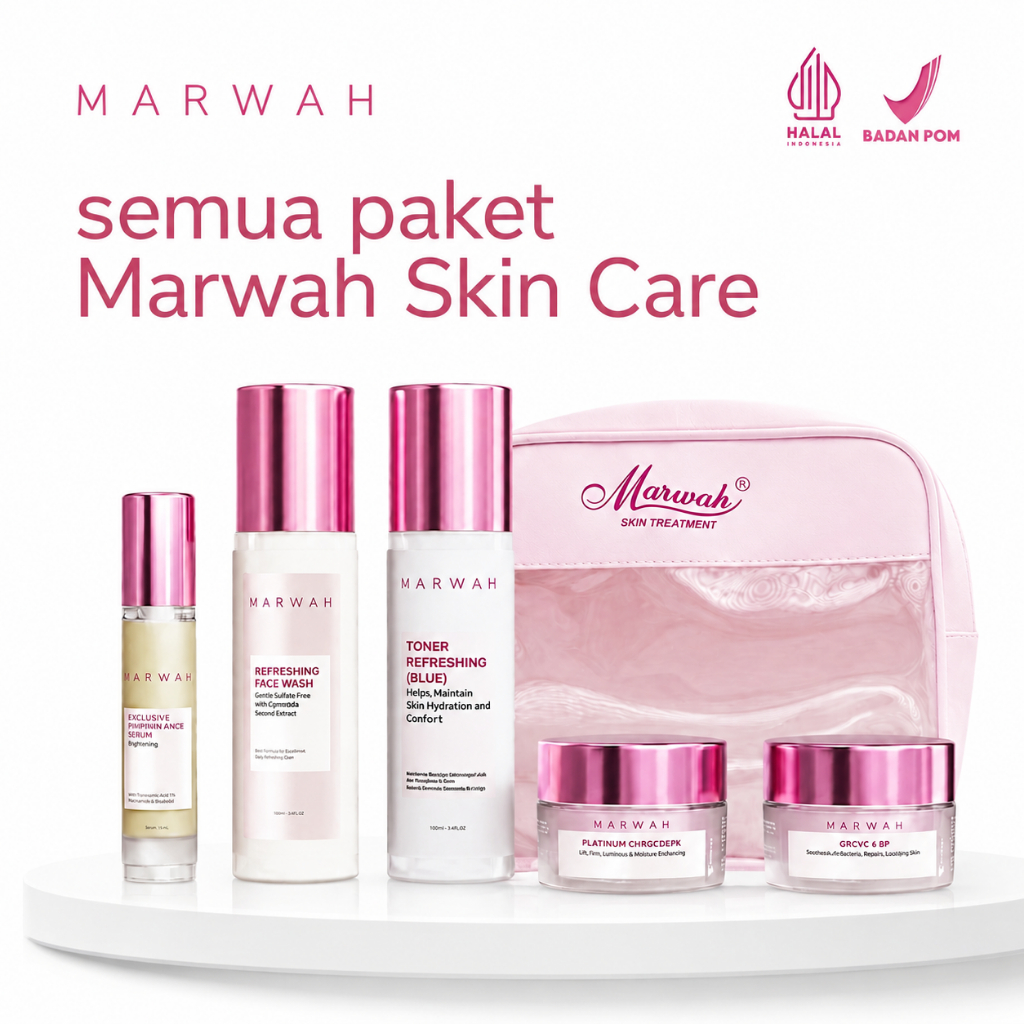 SEMUA PAKET MARWAH SKINCARE diamond bright, bright teatree, platinum, anti aging, aging tea tree, an