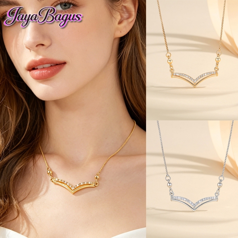 Kalung Fuji Wanita Anti Karat Lapis Emas v Necklace Kalung Fuji Fashion Perhiasan Wanita Emas