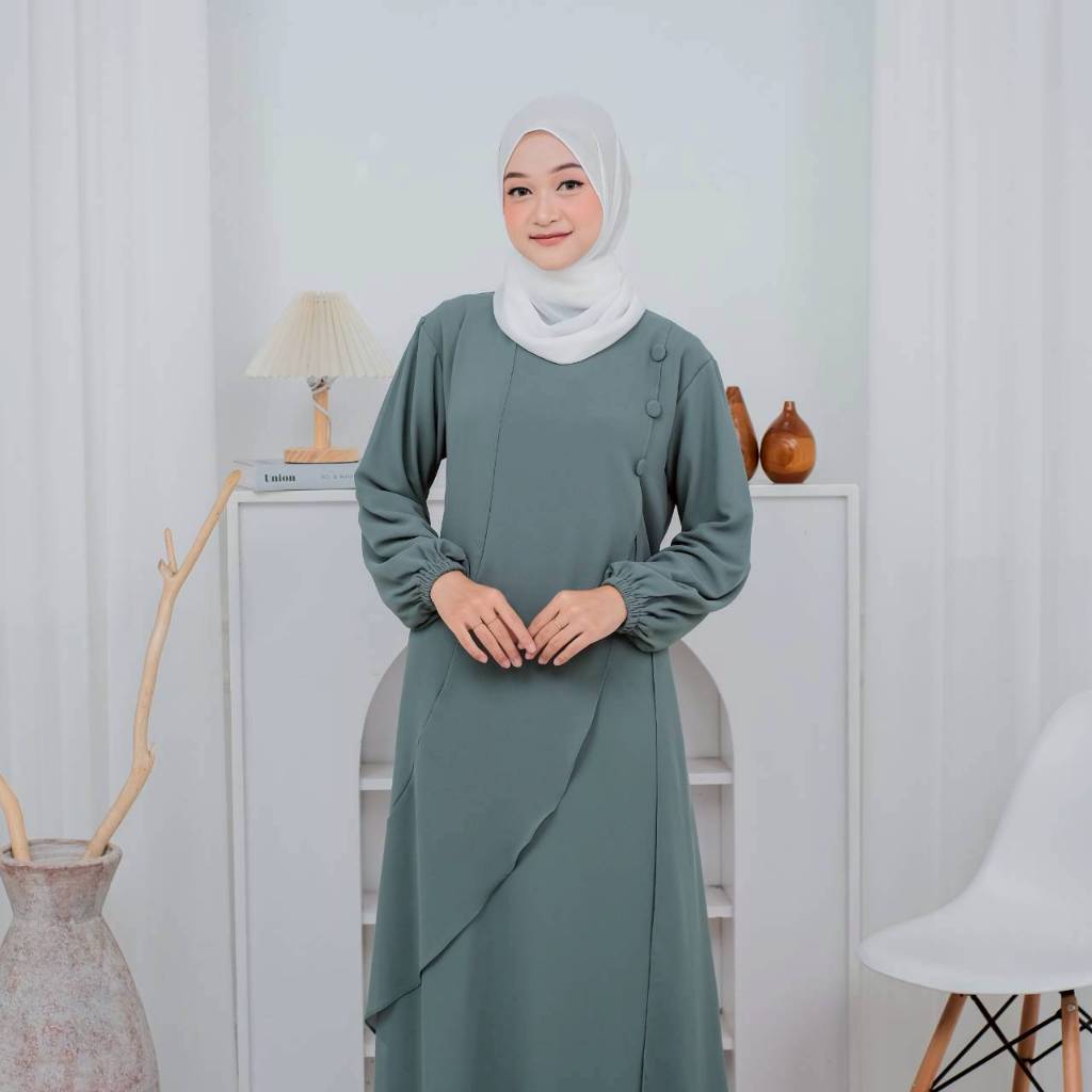 [NEW ARRIVAL] Gamis Ceruty Premium Model Kancing Samping Ceruti Dress Busui Lengan Balon OOTD