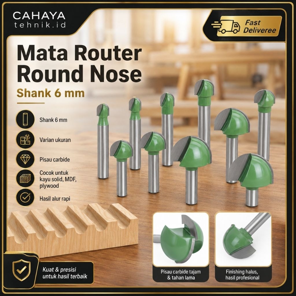 Mata Bor Profil Kayu Round Bit Mata Router Setengah Lingkaran Batang As 6mm