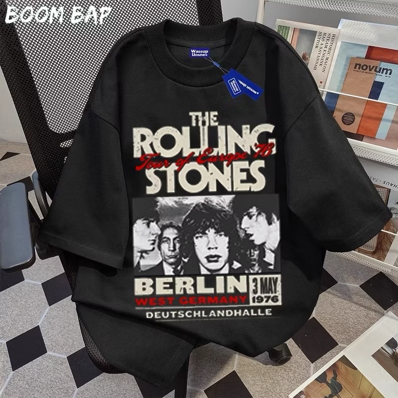 COD Kaos & Kemeja The Rolling Stones Poster Vintage Band, Kaos Polo Hitam dengan Motif Foto Grup Mus
